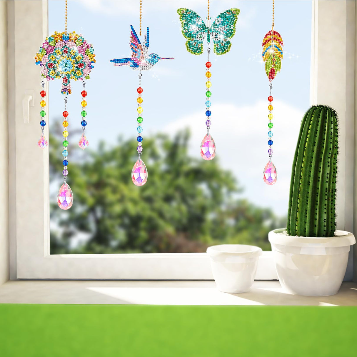 Thyle 9 Pcs Diamonds Painting Suncatcher Kit Wind Chimes DIY Diamond Kits Diamond Art Sun Catchers for Adults DIY Crafts Garden Home Decor Crystal Hanging Ornaments, 9 Styles Thyle