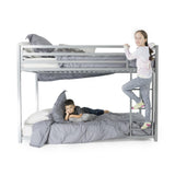 DHP Miles Low Metal Bunk Bed Frame for Kids, With Built-in Ladder, High Guardrail and Metal Slats, Floor Bed Bottom Bunk, No Boxspring Required, For Small Spaces, Twin-Over-Twin, Black DHP