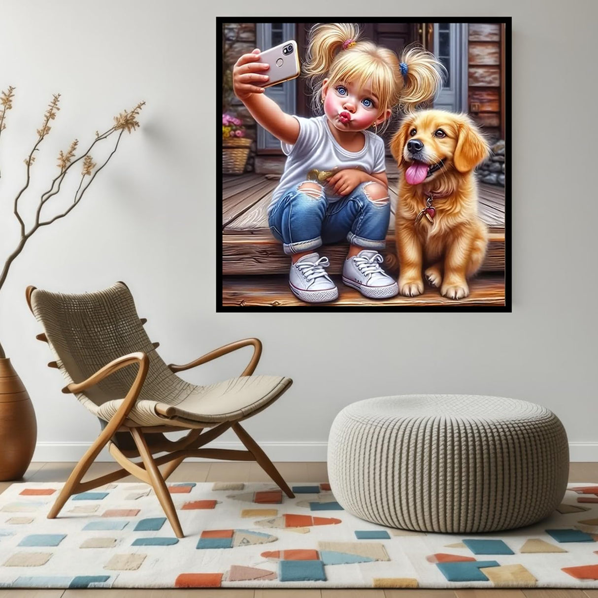 CHWGLFGG 5D Diamond Art Kits for Adults Beginners, Girl and Dog Diamond Painting Kits, DIY Full Round Drill Paint by Diamonds Dot Gem Art for Adults, Home Wall Decor 13.7X 13.7 Inch CHWGLFGG