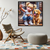 CHWGLFGG 5D Diamond Art Kits for Adults Beginners, Girl and Dog Diamond Painting Kits, DIY Full Round Drill Paint by Diamonds Dot Gem Art for Adults, Home Wall Decor 13.7X 13.7 Inch CHWGLFGG