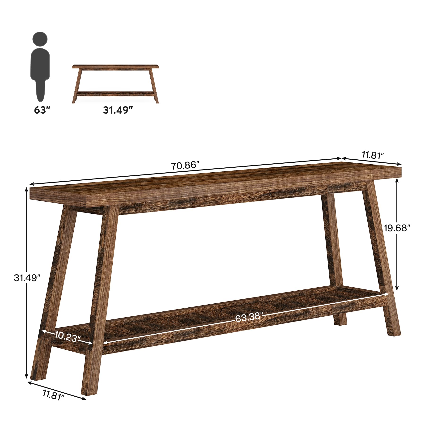 Tribesigns Farmhouse Console Entryway Table: 70.9 Inches All Wood Console Table for Entrance, 2 Tiers Narrow Long Behind Couch Sofa Table, Foyer Entry Table for Hallway, Living Room, Brown - WoodArtSupply