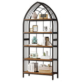 Tribesigns Industrial 5-Tier Bookshelf – 74.8 Inch Vintage Curved Display Shelf in Rustic Brown & Black Tribesigns