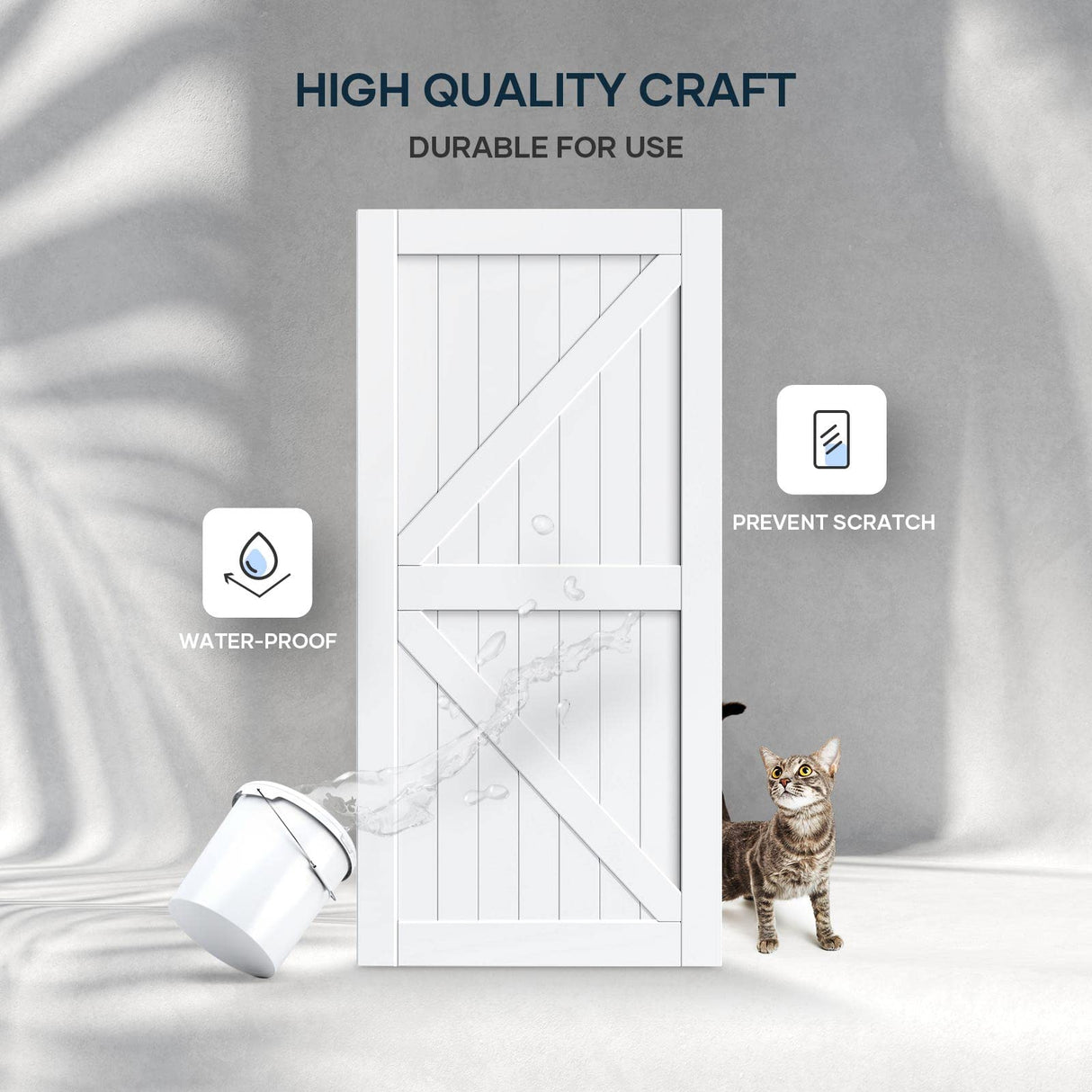 EaseLife 42in x 84in Sliding Barn Door with 7FT Barn Door Hardware Track Kit Included,Solid LVL Wood Slab Covered with Water-Proof & EaseLife