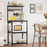 Furologee 4-Tier Kitchen Bakers Rack with Power Outlet & Storage – Black Oak Microwave Stand with S Hooks Furologee