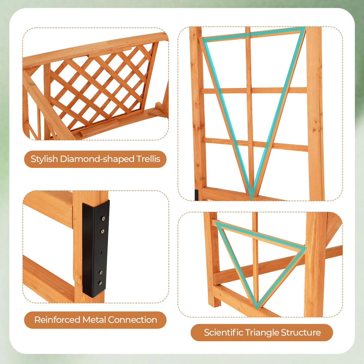 HAPPYGRILL Patio Garden Arbor with Bench, Wooden Garden Arch w/Pergola & 2 Trellises for Climbing Plants Vines Grapes, 48''W x 75''H 2-Person Outdoor Bench for Wedding Party Ceremony Backyard HAPPYGRILL