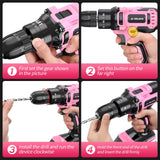 20V Cordless Drill, Electric Power Drill Set with Battery Charger, 3/8” Keyless Chuck, 2 Variable Speed, 18+3 Torque, 72pcs Driver Bits and Belt Hook, Pink JIARUISI
