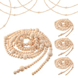 Yinder 4 Pcs 48 Feet Christmas Wooden Beaded Garland 11.8 ft Christmas Tree Garland Beads Farmhouse Rustic Wall Hanging Decor Boho Hanging Decorations for Xmas Holiday Mantel Home Party(Natural) Yinder