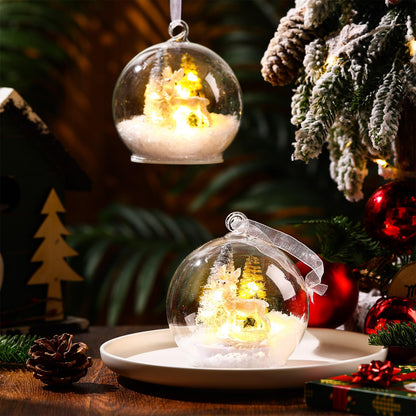 Syhood 4 Christmas Elk Crystal Ball Light up Reindeer Tree Ornaments 4 Inch LED Hanging Ball Lamp for Christmas Tree Memorial Gift LED Light Xmas Holiday Decorations