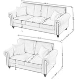 2-Piece Classic Chenille Living Room Sofa Set, Chesterfield Sofa Set of 2 for Living Room - Traditional Rolled Arm Couch & Loveseat with Nailhead Trim, Solid Wood Frame, Earthy Tone Upholstery, Beige Asucoora