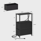 TUTOTAK Small Narrow End Table with Charging Station, Set of 2, Side Table with Outlets, Nightstand with 2 Cloth Drawers, Couch Table, for Living Room, Bedroom, Bedside, Black TB01BK055 TUTOTAK