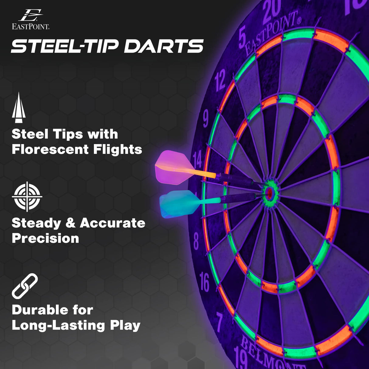 EastPoint Sports EastPoint Blacklight Dartboard - Official Size Bristle Dartboard with Glowing Segments and Dart Flights EastPoint Sports
