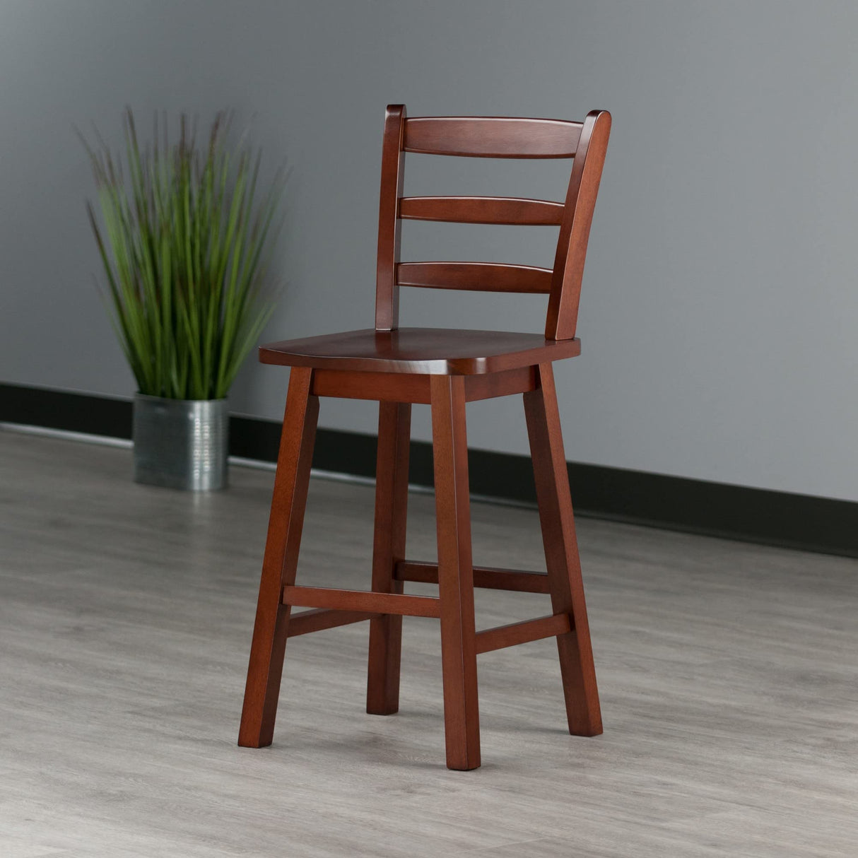 Winsome Scalera Ladder Back Swivel Counter Stool, 24 in, Walnut Finish, Solid Wood Winsome