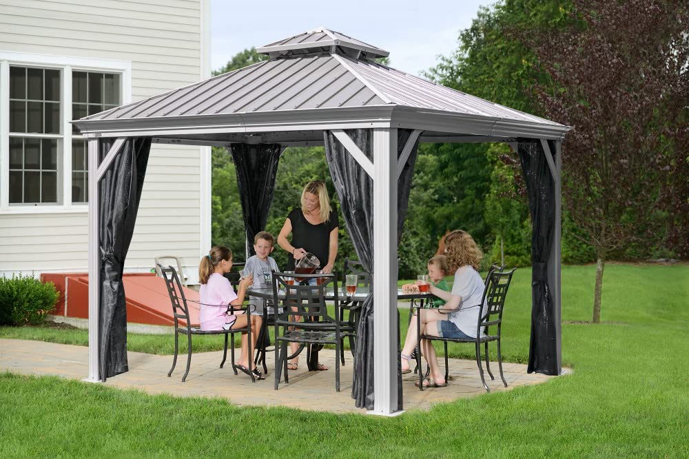 Sojag Outdoor 10' x 10' Monaco Hardtop Double Roof Gazebo Outdoor Sun Shelter, Champagne Sojag