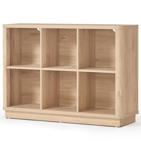 Joaxswe 6 Cube Storage Book Shelf, 40" Wide Low Horizontal Bookcase with Curved Edge, Floor Standing 2-Tier Wooden Bookshelf with Base, Modern Short Book Case for Bedroom, Study, Entryway, Natural Oak Joaxswe