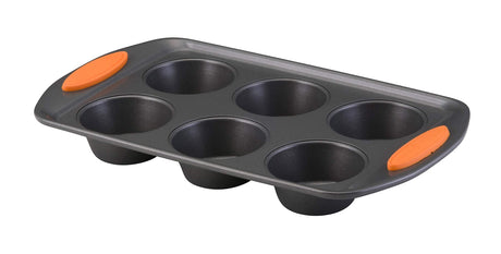 Rachael Ray Yum -o! Nonstick Bakeware 6-Cup Muffin Tin With Grips / Nonstick 6-Cup Cupcake Tin With Grips - 6 Cup, Gray Rachael Ray