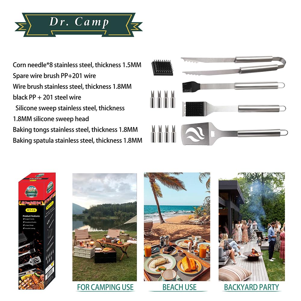 Dr. Camp 13 PCS Grilling Accessories, Grill Set, Grilling Set, Barbecure Utensils, Stainless Steel Dr.Camp