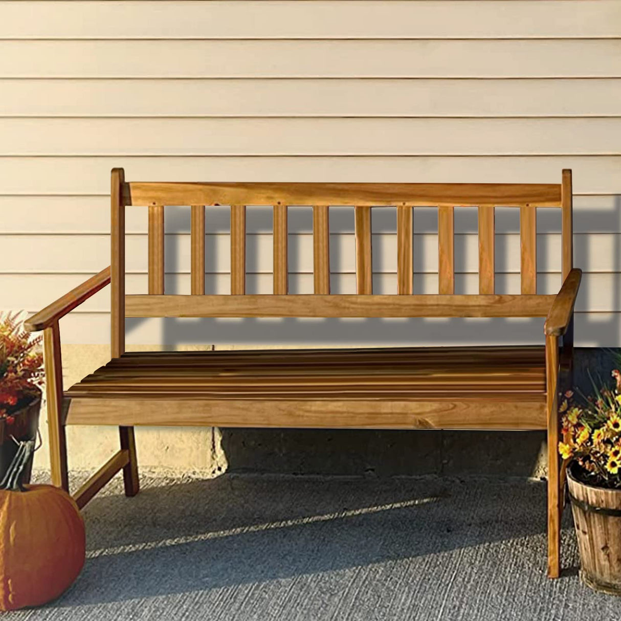 Acacia Wood Outdoor Bench - 705Lbs Capacity for Patio, Porch, and Garden BSTOPHKL