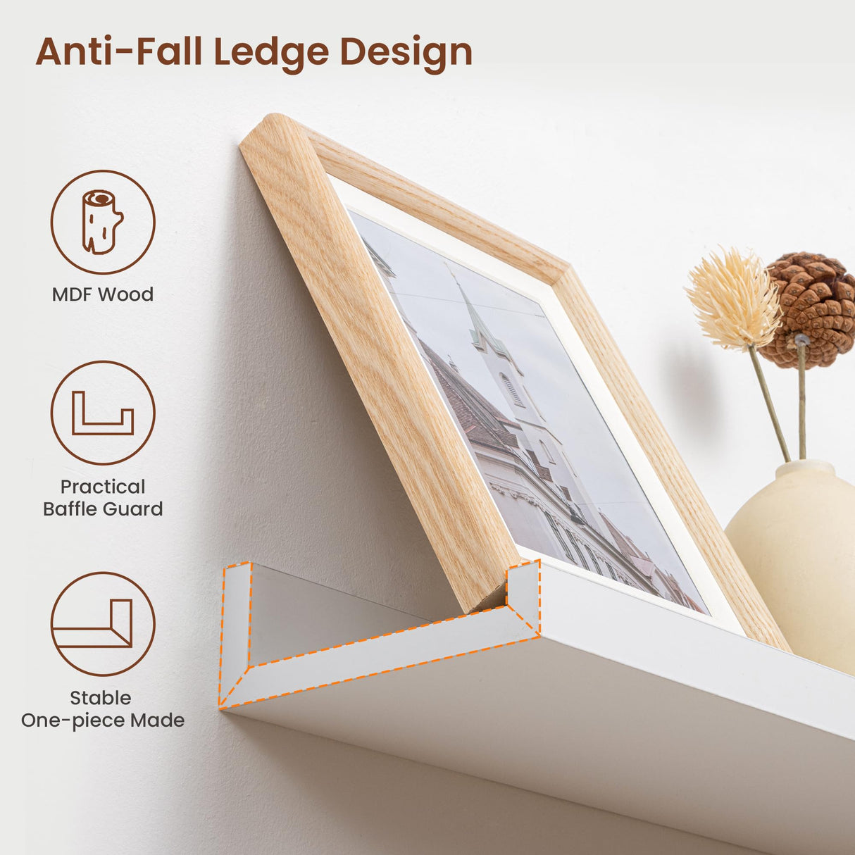 Axeman 72 Inch Floating Shelves for Wall - Picture Ledge Shelf Set of 4 - White Floating Shelves with Lip - Picture Shelf for Wall with Ledge - Photo Ledge Shelves for Pictures Nursery Books Axeman