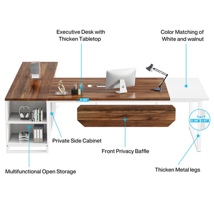 Tribesigns 70.8-Inch Executive Desk with 55-Inch File Cabinet, Large L Shaped Computer Desk with Storage Cabinet and Shelves, Modern L-Shaped Desk for Home Office, Walnut & White - WoodArtSupply