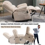 Large Power Lift Recliner Chairs with Massage and Heat for Elderly, Heavy Duty and Safety Motion Reclining Mechanism Chenille Skid Fabric Recliner Chair with USB Ports for Living Room (Beige) MTSVMP