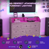 GlouMod LED Dresser with Charging Station, 7 Drawer Dressers & Chest of Drawers, Wooden Chest of Drawers for Bedroom, Closet Dresser Organizer, TV Stand, Rustic Grey GlouMod