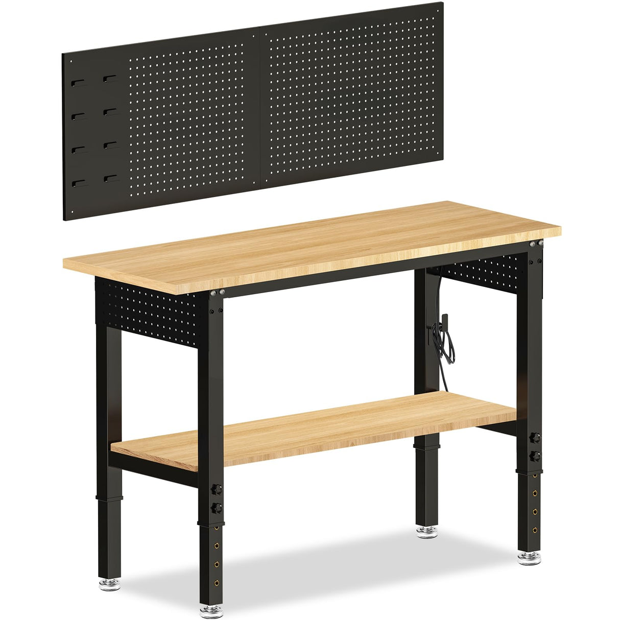 MUWOOD Adjustable Height Work Bench 48×24 Workbench for Garage with Under Table Shelf Heavy Duty Rubber Wood Work Table for Shop Woodworking, Office, Home, Commercial MUWOOD