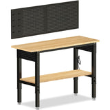 MUWOOD Adjustable Height Work Bench 48×24 Workbench for Garage with Under Table Shelf Heavy Duty Rubber Wood Work Table for Shop Woodworking, Office, Home, Commercial MUWOOD