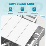 LOUNZY 75.2" HDPE Rectangle Outdoor Dining Table for 8, Oversized Patio Dining Table w/ 2" Umbrella Hole,White LOUNZY