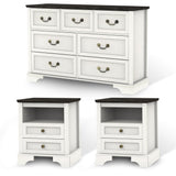 CATMIX Farmhouse Bedroom Set, 3 Pieces Bedroom Furniture Set, Rustic Wood 6 Drawer Dresser and Nightstands, Chest of Drawers Wide Storage Organizer Cabinet for Bedroom CATMIX