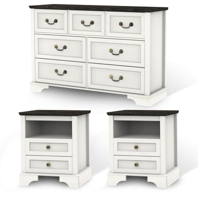 CATMIX Farmhouse Bedroom Set, 3 Pieces Bedroom Furniture Set, Rustic Wood 6 Drawer Dresser and Nightstands, Chest of Drawers Wide Storage Organizer Cabinet for Bedroom