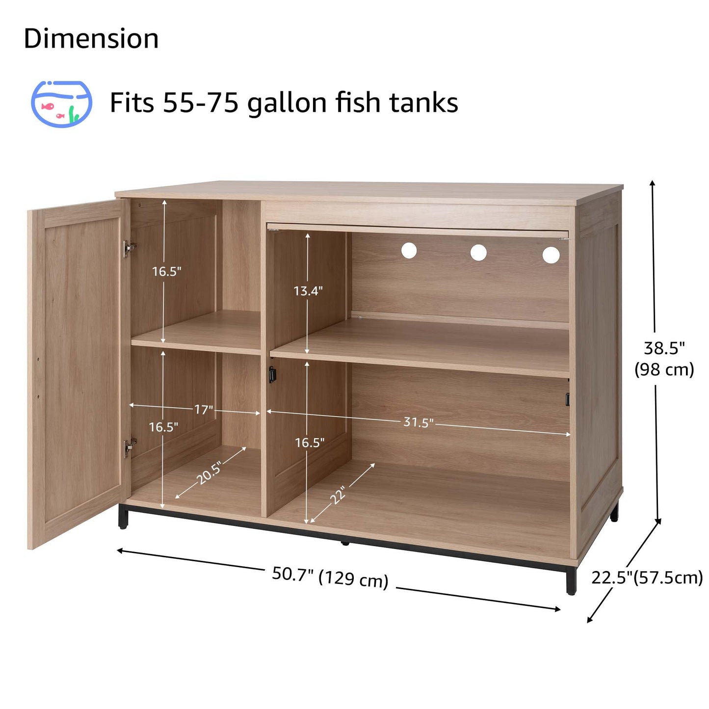 unipaws Heavy Duty Fish Tank Stand, 55-75 Gallon Aquarium Stand with Storage Cabinet, Metal Frame for Aquariums and Reptile Terrariums