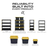 CX Black & Yellow®, 5-Tier Heavy Duty Plastic Storage Shelving Unit, 200lbs/shelf (72”H x 48”W x 20”D), for Indoor/Outdoor Organization, Modular Rack CX