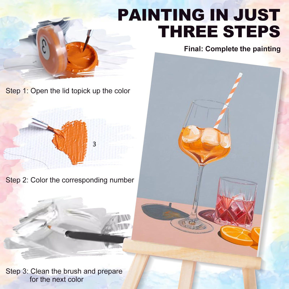 4 Pack Framed Paint by Numbers Kit for Adults Beginner with Wooden Easel, Cocktail Paint by Number Kits with Frame, DIY Acrylic Wine Glass Painting by Numbers for Home Wall Decor Gift 8x12 inch Yezavesu