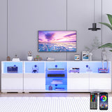 Hlivelood LED TV Stand for 85/75/65 Inch TV, High Glossy Modern TV Console Entertainment Center with Storage and LED Lights for Living Room, Bedroom, White Hlivelood