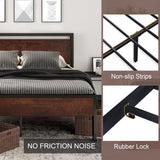 SHA CERLIN 14 Inch King Size Metal Platform Bed Frame with Rustic Wooden Headboard and Footboard SHA CERLIN