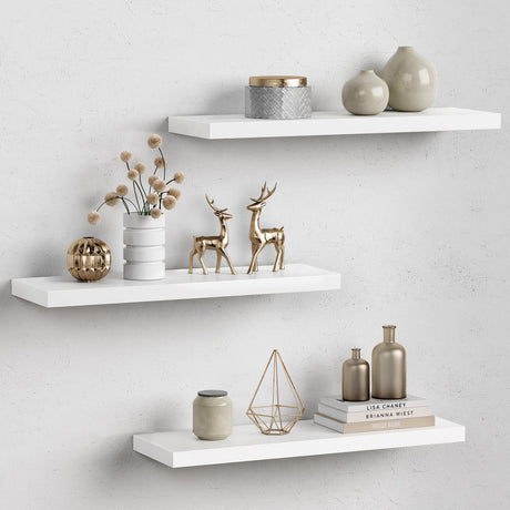 Forbena White Floating Shelves for Wall Decor, 24 Inches Long Wall Shelves for Bedroom Storage, Large Deep Wall Mounted Shelves for Bathroom, Laundry Living Room Book, Kitchen, Closet, Set of 3 Forbena