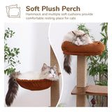 FUKUMARU Cat Tree, 4 in 1 Large Modern Cats Tower with Jute Scratching Post and Hammock, Wood Cat Condo with silvervine balls, Cat Climber Stand Playhouse for Indoor Cats, Retro Style FUKUMARU