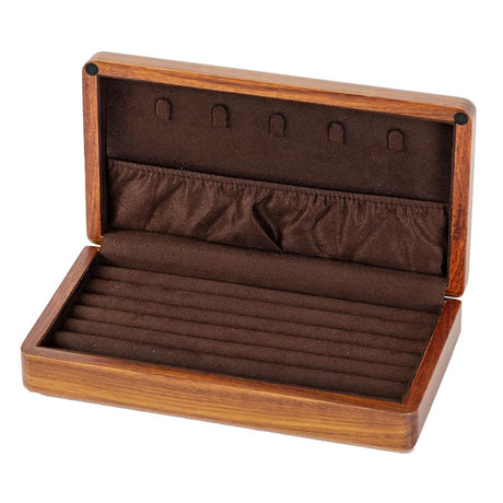 LIBOLXSP Solid Wood Jewelry Organizer Box Storage for Rings, Earrings, Cufflinks Velvet-Lined Interior Travel-Friendly Handcrafted Jewelry Case Portable Brass Hinges Vintage Gift for Mother's Day LIBOLXSP