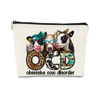 BARPERY Western Makeup Bag OCD Obsessive Cow Disorder Funny Cows Print Farmhouse Heifers Cosmetic Bag Gifts for Girl Cows Lover, Birthday Gift for Sister Girl Best Friend Daughter Granddaughter