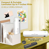 Laminator Machine 9-Inch Portable Thermal Laminater with Hot & Cold Modes, A4 Small Laminating Machine with ABS Jam-Release, 3-Min Warm-Up, 6-in-1 Photo Laminator Kit for Home Office and Class, White MYKLLIFF