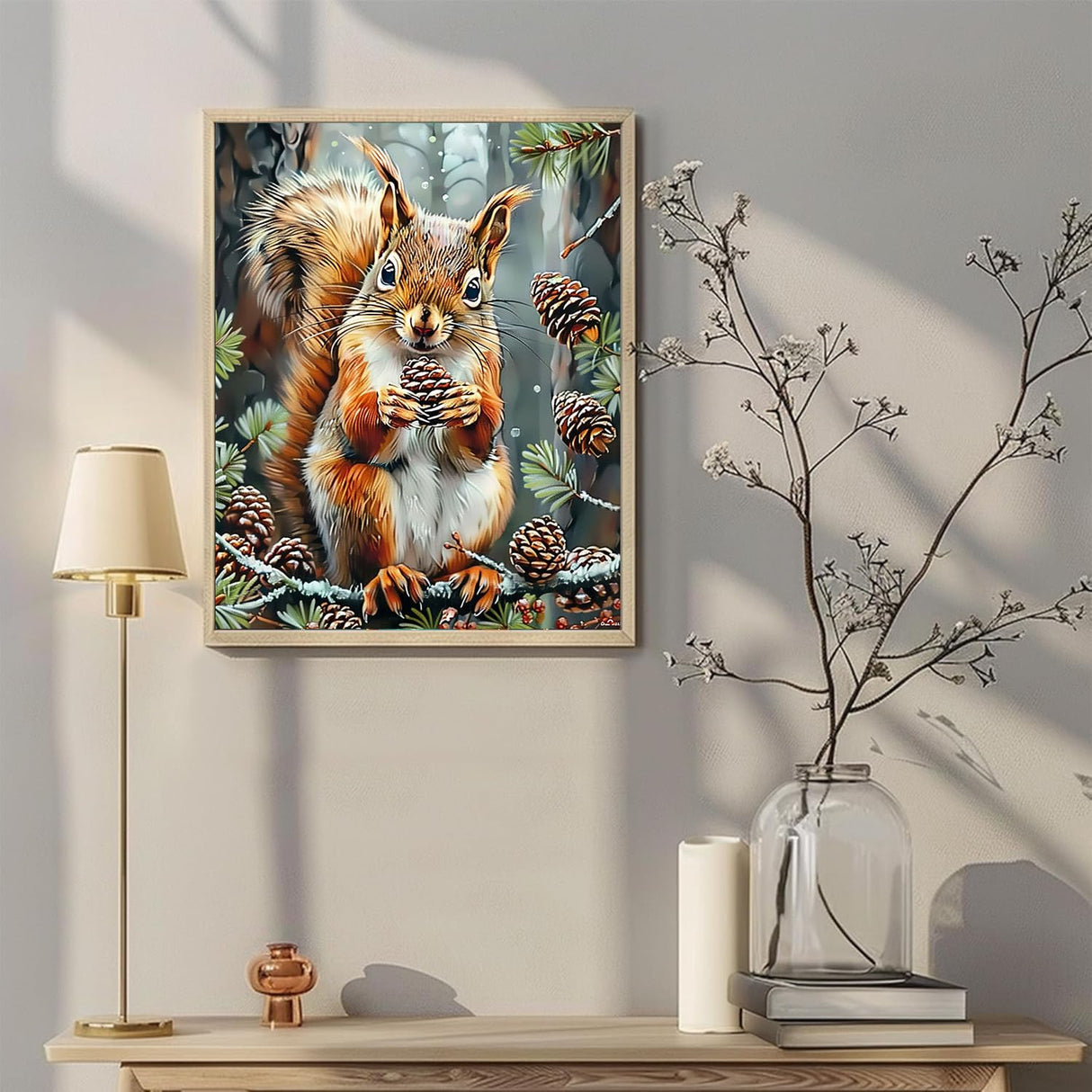 Squirrel Eating Pine Cone Paint by Number Kits 16 x 20 inch Canvas Autumn Decor DIY Painting for Adults Beginners Fall Decor Paint by Numbers With Brushes Acrylic Pigment for Home Decor(Without Frame) MSTINGSHUN