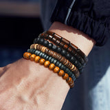 JAVMOO Wooden Beads Bracelet for Men Leather Wrap Hemp Cords Wood Beads Ethnic Tribal Bracelets Wooden Wristbands JAVMOO