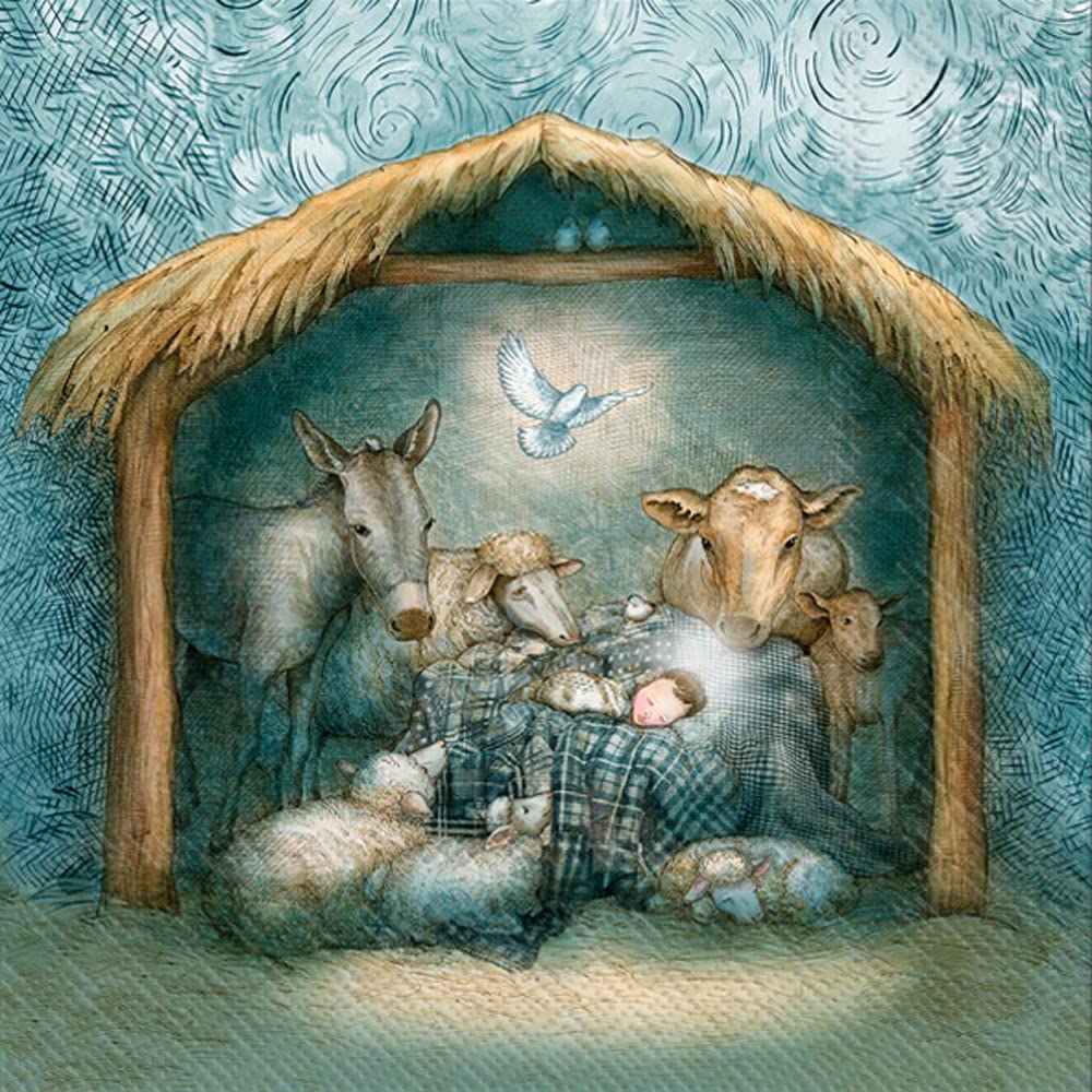 Boston International IHR Winter Holiday Christmas 3-Ply Paper Napkins, 20-Count Cocktail Size, Peace Nativity Boston International