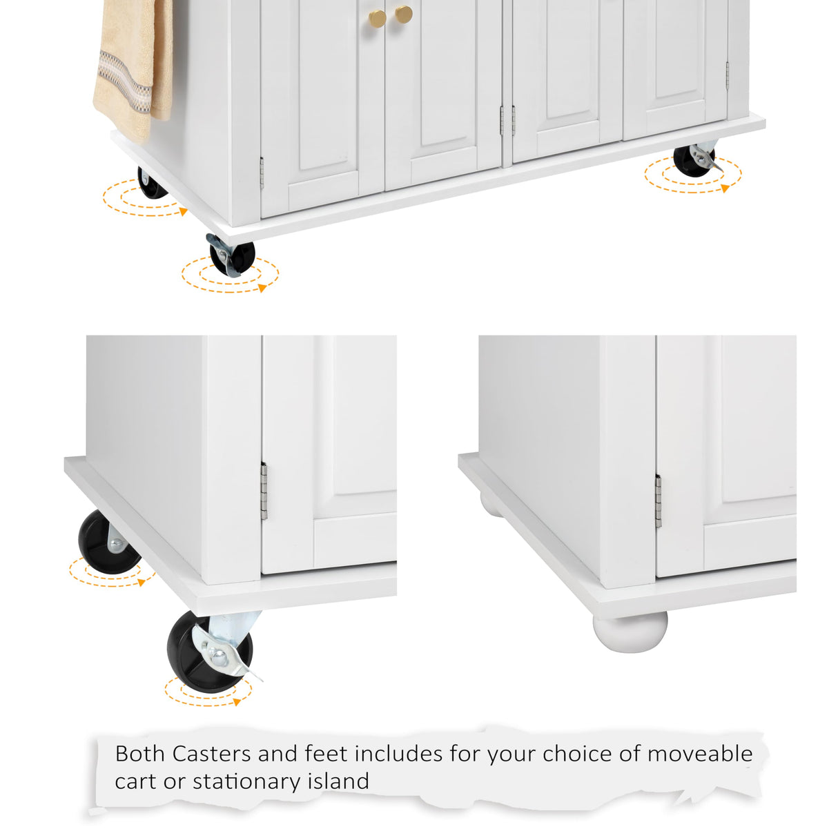 Finnhomy Rolling Kitchen Island With Drop Leaf, Thicken Rubberwood Top, Spice Rack, Towel Rack, Drawer, 43.3" Portable Mobile Kitchen Island Carts Table, Storage Cabinet, Both Wheels and Feet Included Finnhomy