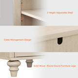 WAMPAT Entertainment Center with Bookshelves for TVs up to 75", Farmhouse Wall Unit TV Stand with Glass Doors & Drawer, Media Console Table for Living Room, Bedroom & Home Theater, Beige WAMPAT