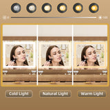 EDWINENE Vanity Desk with Lighted Mirror, Makeup Vanity with Flip-Top Mirror, Vanity Dressing Table Set with Stool, 3 LED Modes Light and 3 Drawers for Bedroom (Brown) EDWINENE