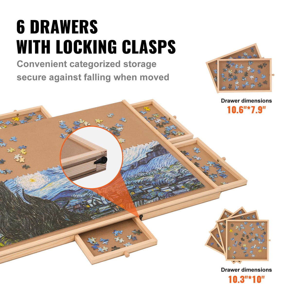 VEVOR 1000 Piece Puzzle Board with 6 Drawers and Cover, 29"x21.6" Rotating Wooden Jigsaw Puzzle Plateau, Portable Puzzle Accessories for Adults, Puzzle Organizer & Puzzle Storage System, Gift for Mom VEVOR