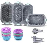 Tongjude 45 Pieces Silicone Loaf Pan for Baking Bread, 4 Cups Silicone Baking Pans Set, Baking Cups, Non-Stick Kitchen Oven Baking Pans, with Measuring Cups and Spoons Set, Grey Tongjude