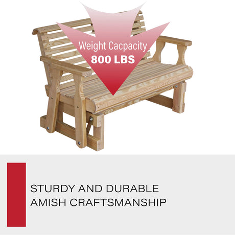 Amish Heavy Duty 800 Lb Roll Back Pressure Treated Porch Glider (4 Foot, Unfinished) Amish Casual