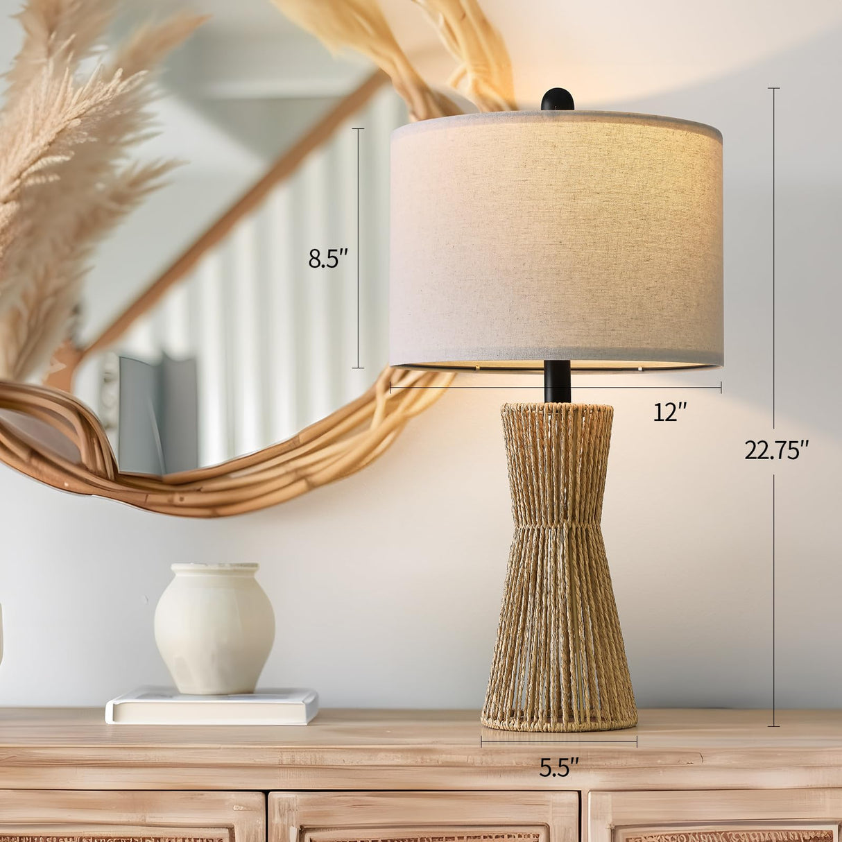 OYEARS 22.5" Table Lamps for Living Room,Boho Lamps Set of 2 for Bedrooms, Bedside Lamp for Nightstands, Rattan Lamp, Farmhouse Table Lamp for Room Decor, End Table, Retro, Brown（Not Include Bulbs） OYEARS